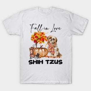 Fall In Love With Shih Tzus Fall Pumpkin Thanksgiving T-Shirt